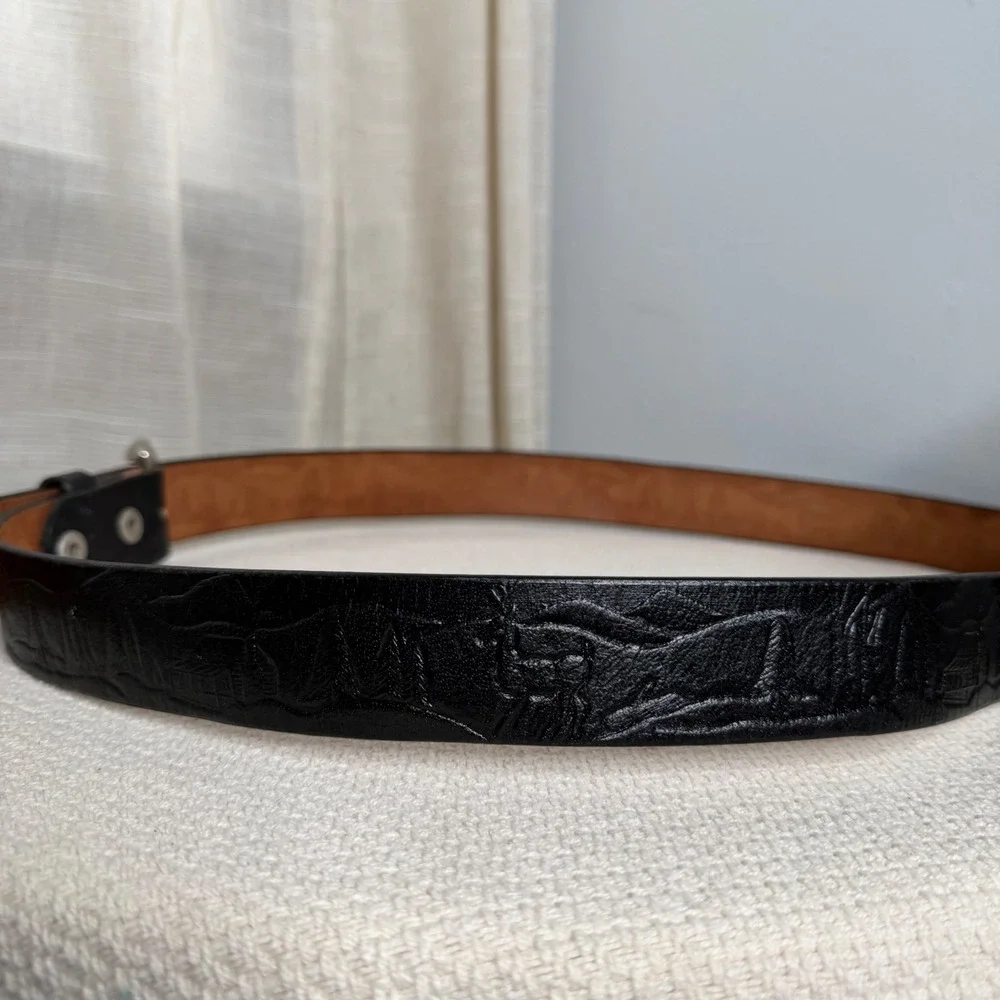 Vintage C.L.‎ Leather Belt Embossed Cabin Deer Mountain Black Tooled Men's 48